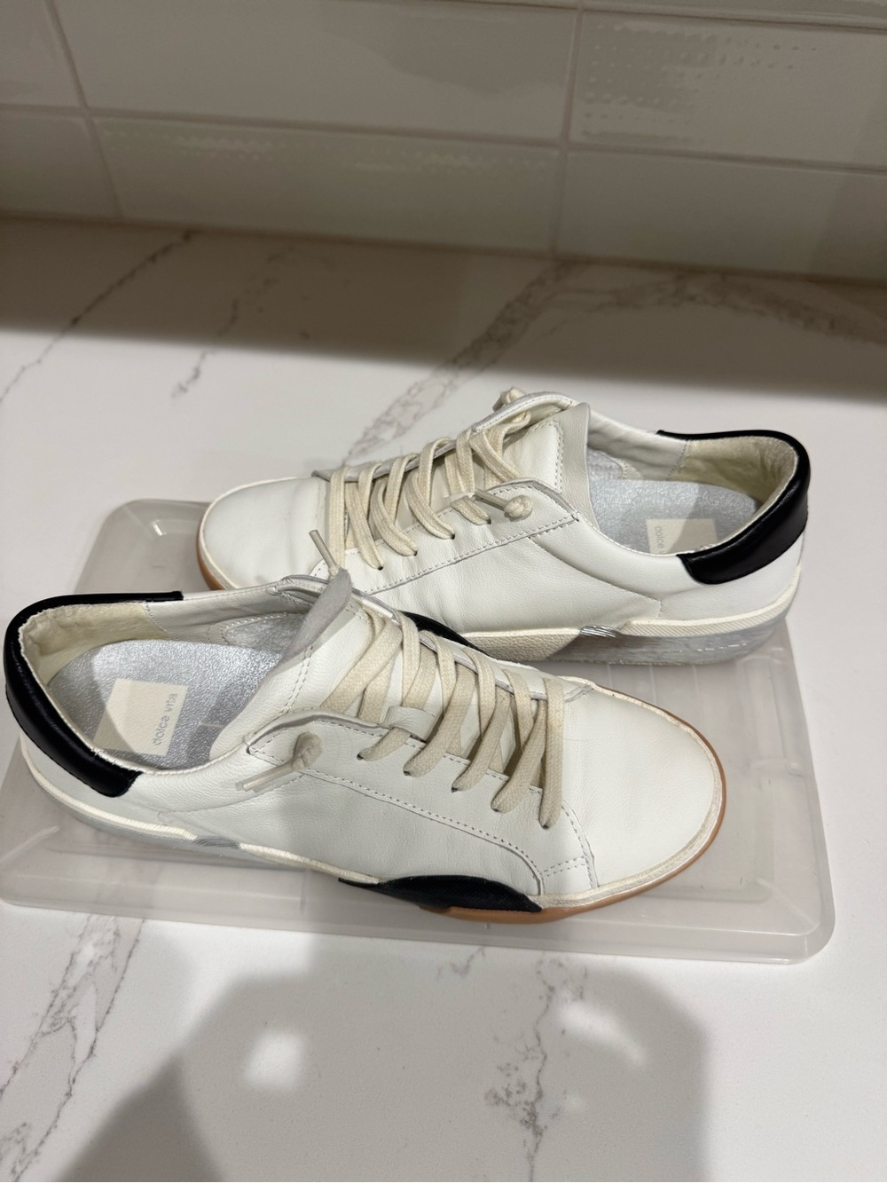 DV by Dolce Vita Zina Cream Leather Sneakers with Black Accents and Gum Sole - Picture 6 of 8